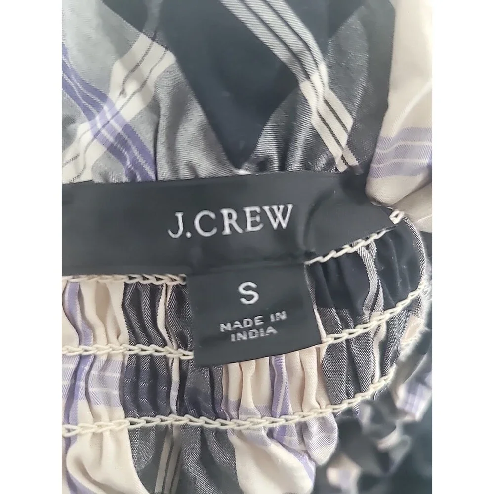 J Crew Smocked Neck Puff Sleeve Top In Friday Plaid Sz S Preppy Office Work